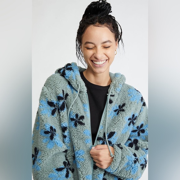 PACSUN Groovy Floral Full Zip Sherpa Hoodie - Picture 2 of 5